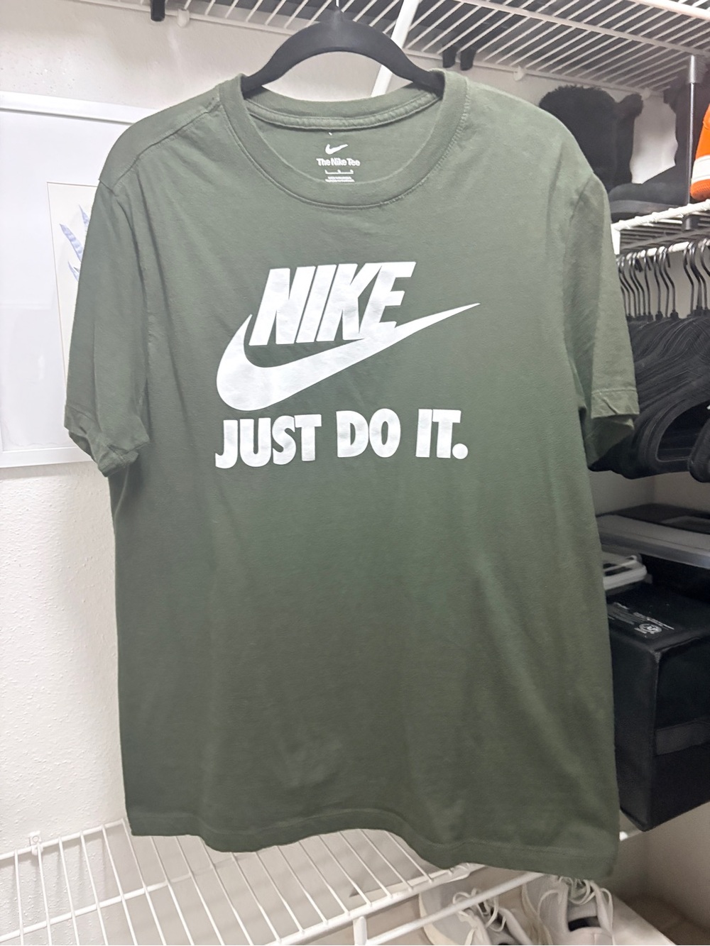 Nike Olive Green Short Sleeve T-Shirt with White Logo